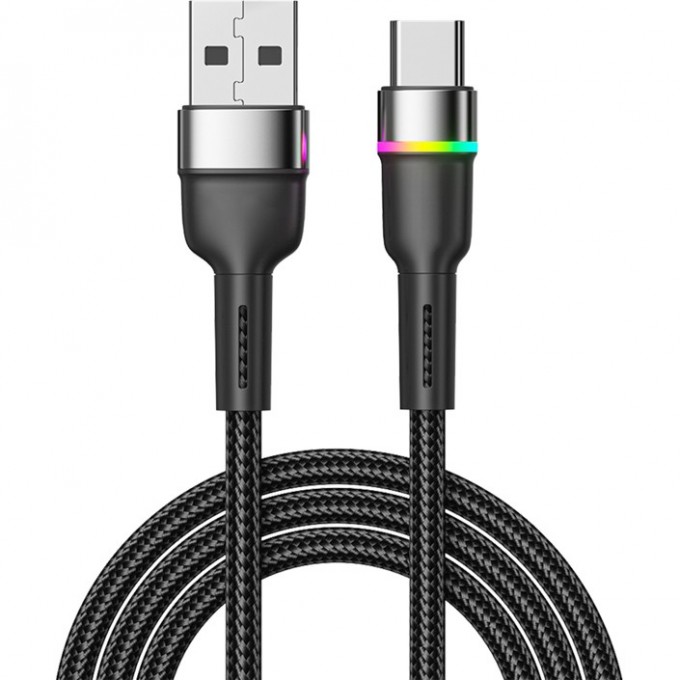 Кабель REXANT USB-A – Type-C, 3А, 18Вт, 1м, в черной нейлоновой оплетке, с LED подсветкой 18-7065