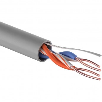 Кабель витая пара REXANT U/UTP, CAT 5e, PVC, 2PR, 24AWG, INDOOR, SOLID, серый, 305 м