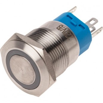 Кнопка антивандальная REXANT Ø19 250В Фикс (5с) OFF-ON/ON-OFF с подсветкой, синяя