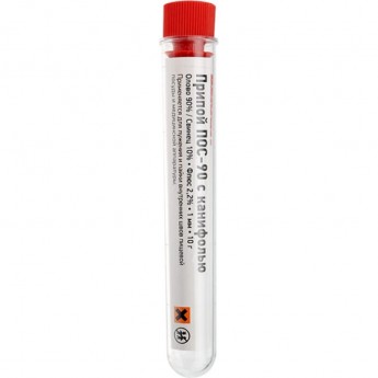 Припой с канифолью REXANT ПОС-90, 10 г, Ø1.0 мм, (олово 90%, свинец 10%), колба