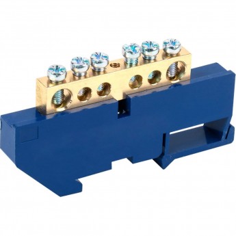 Шина REXANT «N» нулевая с синим изолятором на DIN-рейку 8x12 мм стойка бол. 6 групп