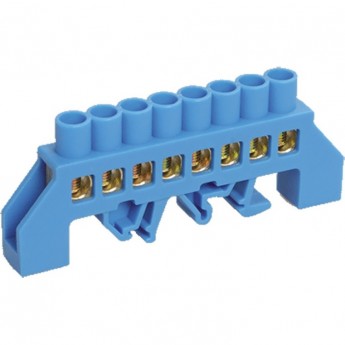 Шина REXANT «N» нулевая в комбинированном синем изоляторе на DIN-рейку 8x12 мм 8 групп