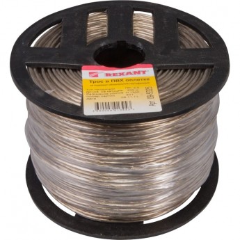 Трос стальной REXANT в ПВХ оплетке d=2,5 мм, прозрачный (бухта 200 м)
