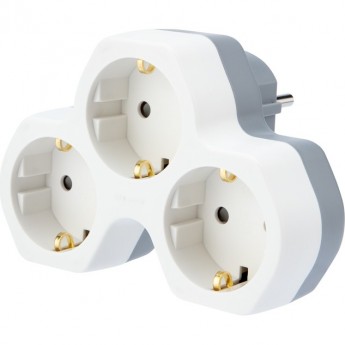 Тройник электрический REXANT 16 А с заземлением и защитными шторками белый